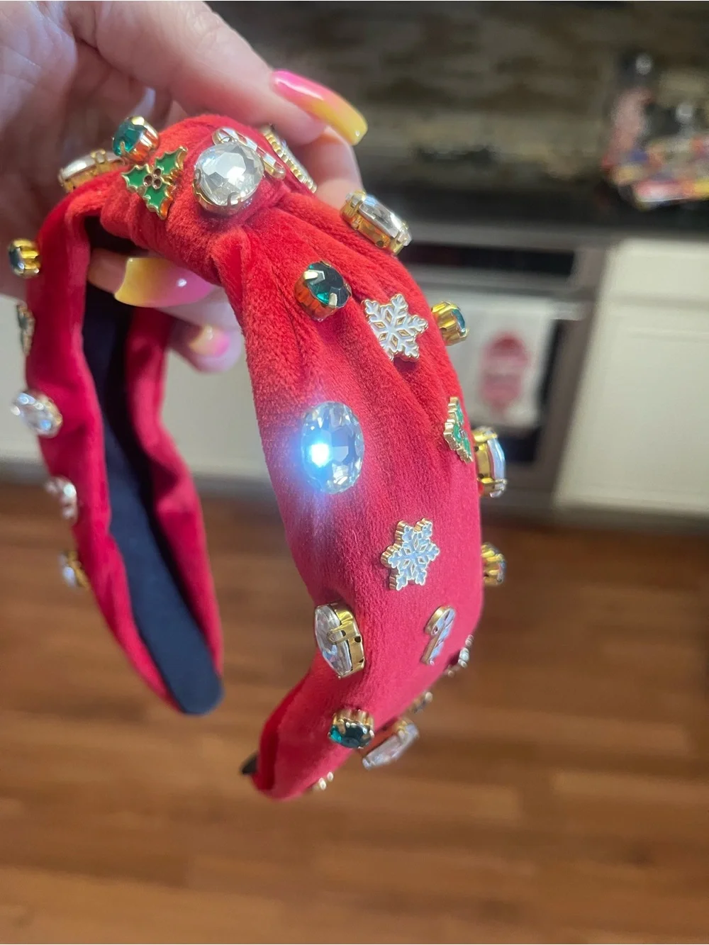 Brianna Cannon girls kids Christmas  Red Velvet Jeweled Padded Headband